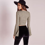 Flare Sleeve Fitted Crop Top