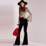 Flare Sleeve Fitted Crop Top